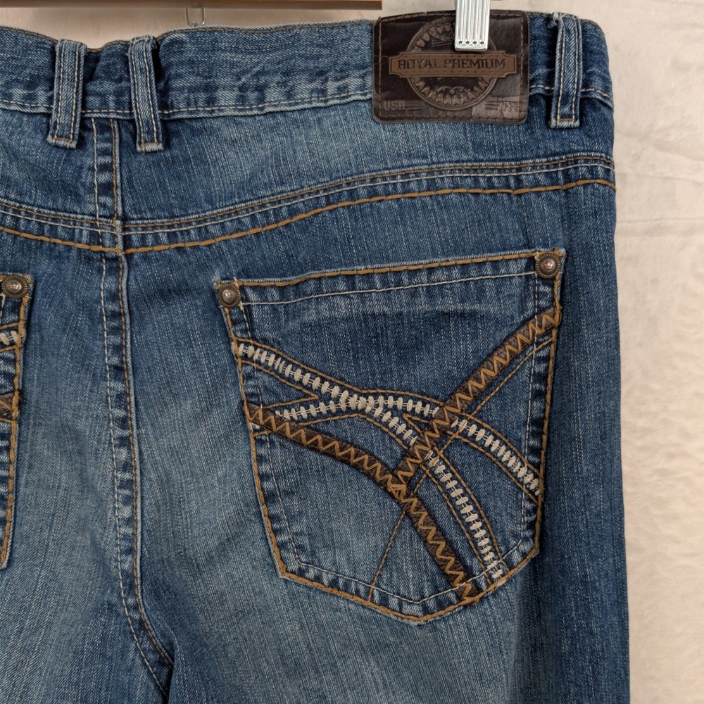 VTG Royal Premium Jeans Men 38x31 Blue Straight Baggy Embroidered Streetwear Y2K - Picture 6 of 11